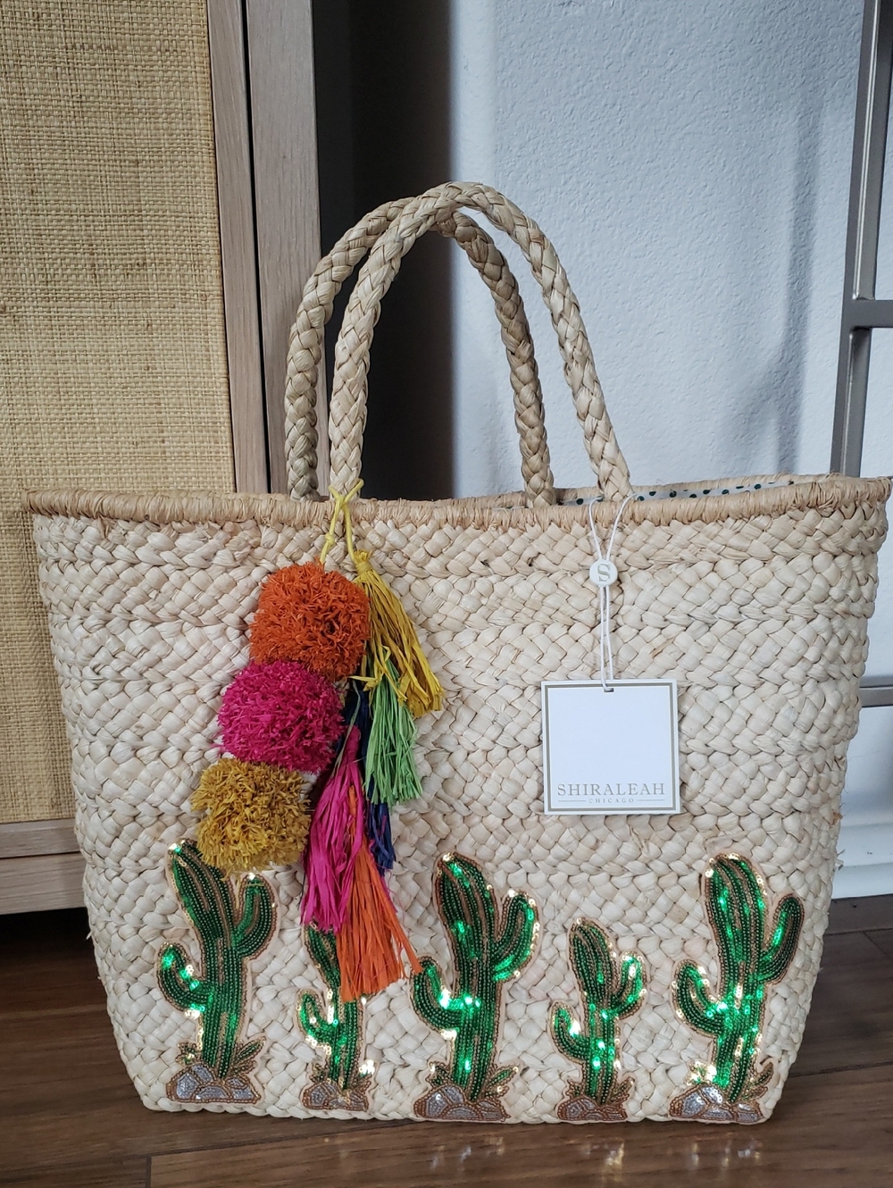Shiraleah Sequin Cactus Straw Tote